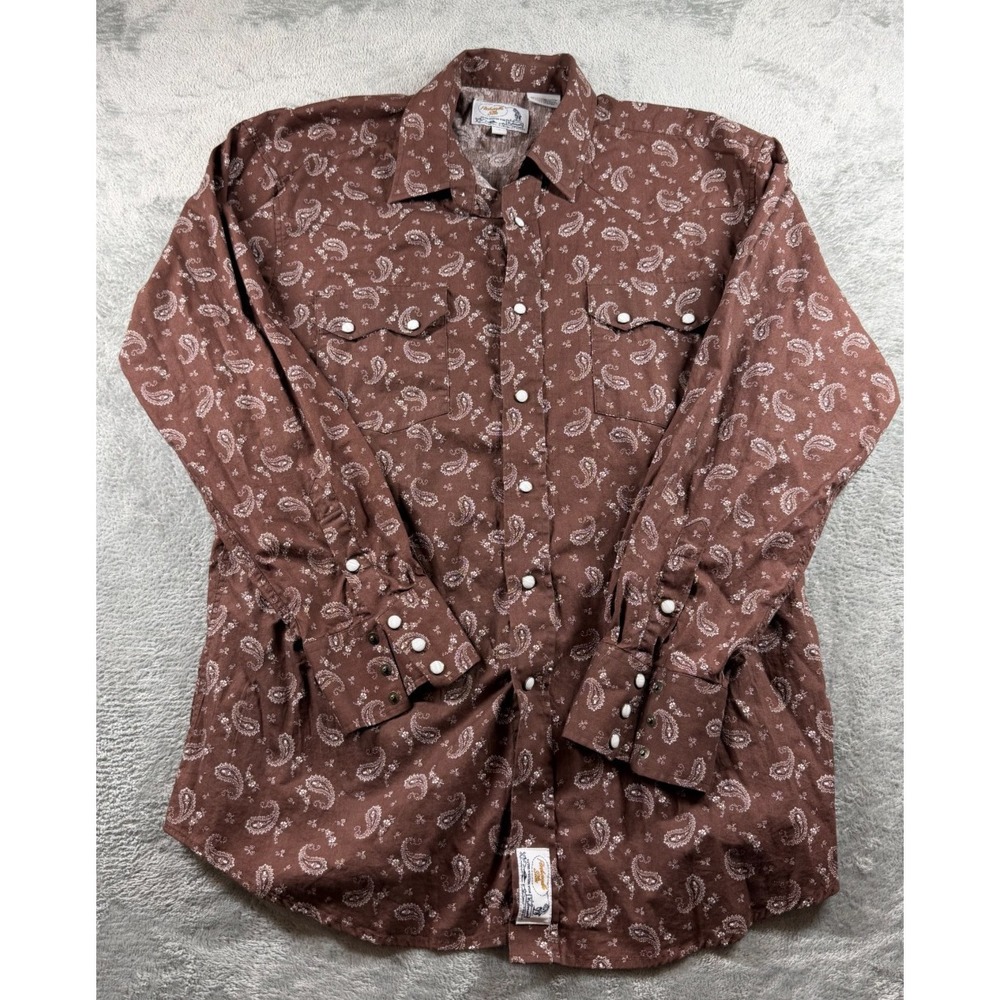 Panhandle Slim‎ Retro Western Shirt Men L Brown Paisley Pearl Snap Cowboy